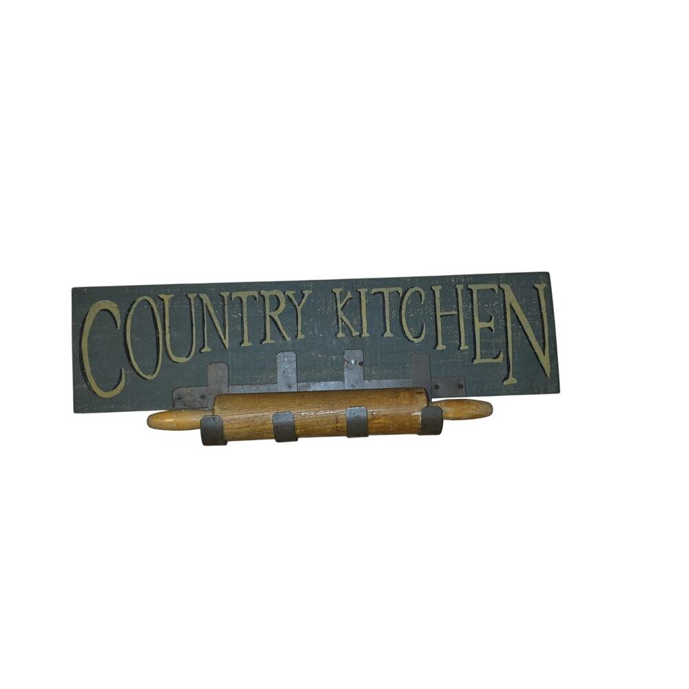Vtg Country Kitchen Wall Sign With Hanging Rolling Pin Farmhouse Country Cottage